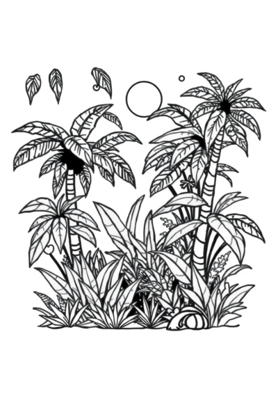Sleepy Tropical Jungle Coloring Page