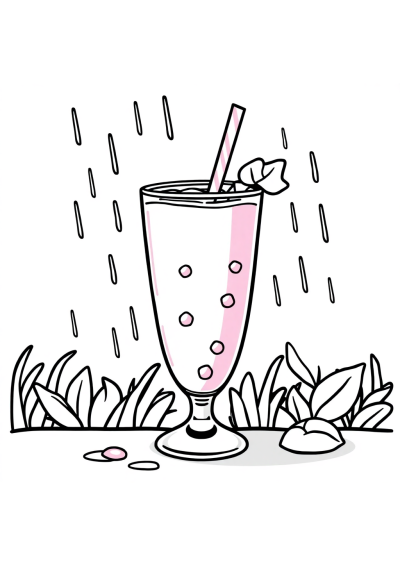 Smoothie Glass In Rain Coloring Page