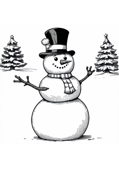 Snowman With Hat Coloring Page