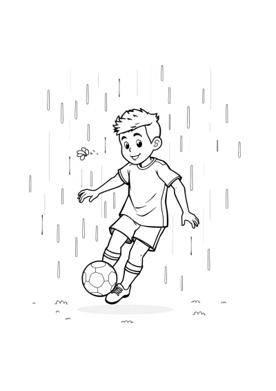 Soccer Player In Rain Coloring Page