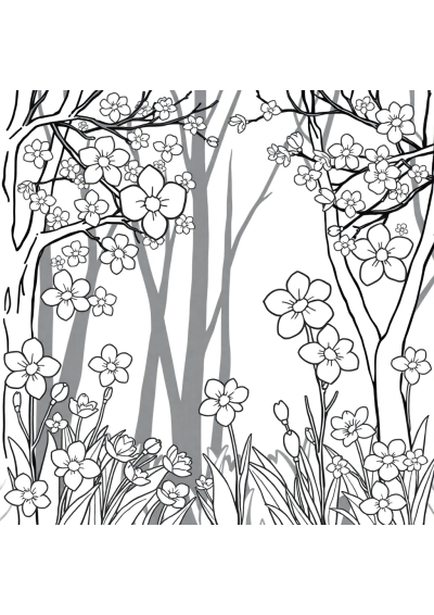 Spring Blossoms In Forest Coloring Page