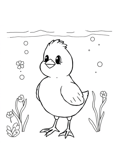 Spring Chick Underwater Coloring Page
