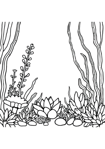 Succulent Plants Underwater Coloring Page