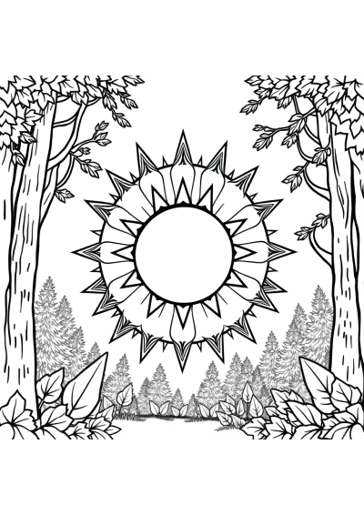 Sun And Moon Mandala In Forest Coloring Page