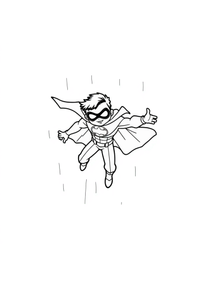 Superhero Flying In Rain Coloring Page