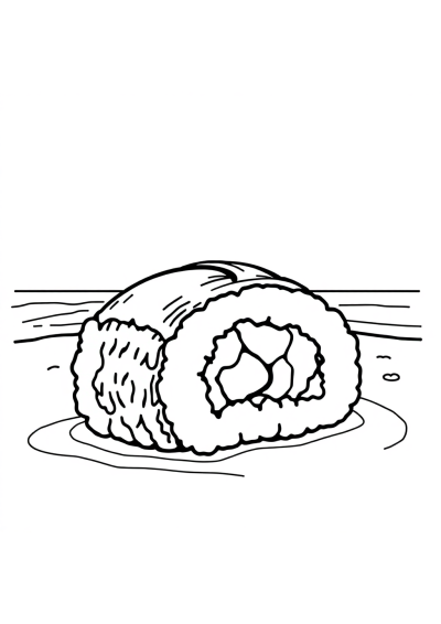 Sushi Roll On Beach Coloring Page