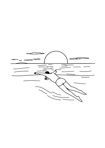Swimmer Diving At Sunset Coloring Page