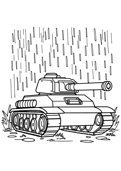 Tank In Rain Coloring Page