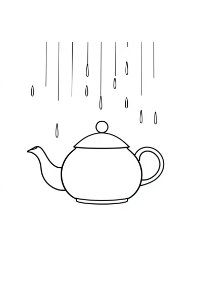 Tea Pot In Rain Coloring Page