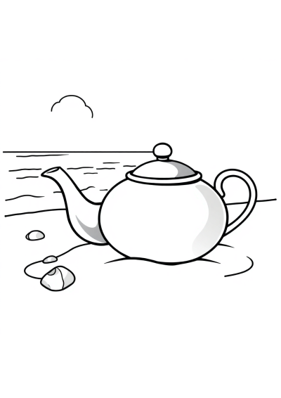 Tea Pot On Beach Coloring Page