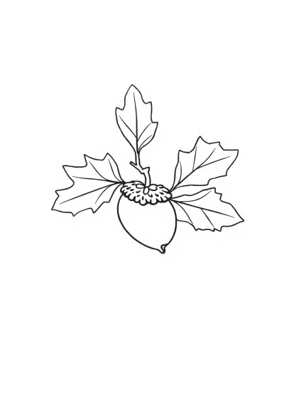 Tiny Acorn And Oak Leaves Coloring Page