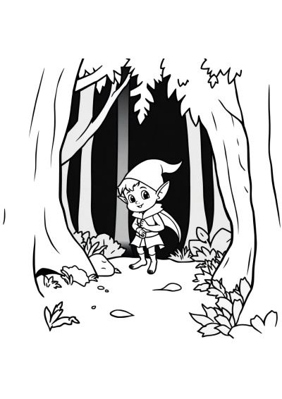 Tiny Elf In Forest Coloring Page