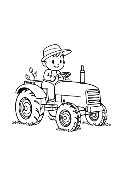Tiny Farmer With Tractor Coloring Page