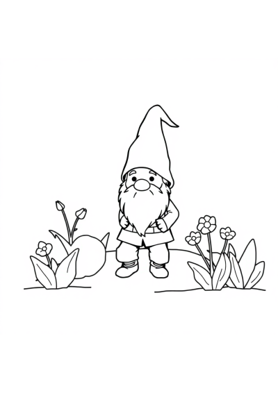 Tiny Gnome In Garden Coloring Page