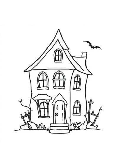 Tiny Haunted House Coloring Page