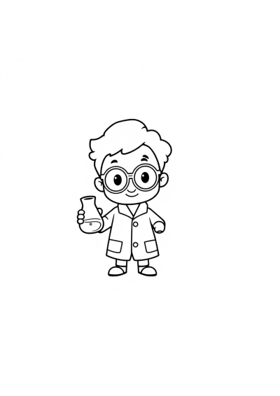 Tiny Scientist With Beaker Coloring Page