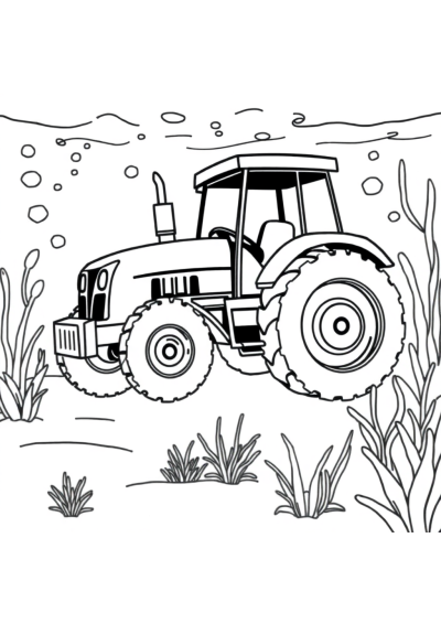 Tractor On Farm Underwater Coloring Page