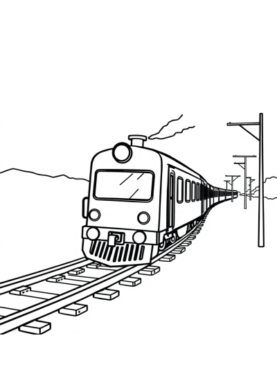Train On Tracks At Night Coloring Page