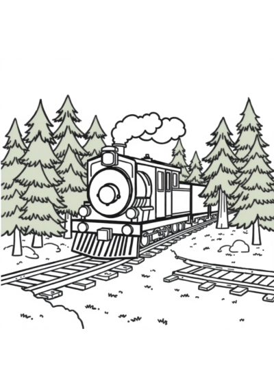 Train On Tracks In Forest Coloring Page