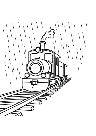 Train On Tracks In Rain Coloring Page