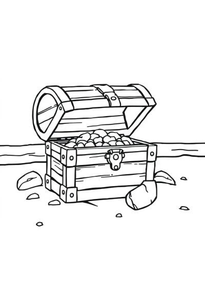 Treasure Chest On Beach Coloring Page