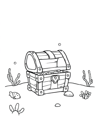 Treasure Chest Underwater Coloring Page