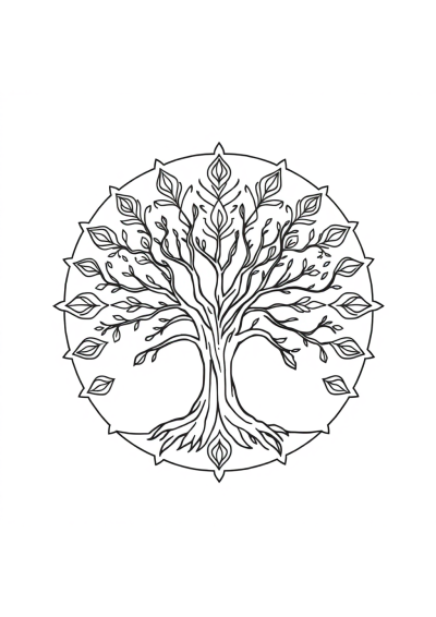 Tree Of Life Mandala In Winter Coloring Page