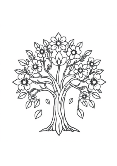 Tree Of Life Mandala With Flowers Coloring Page