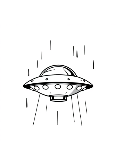 Ufo Flying Saucer In Rain Coloring Page