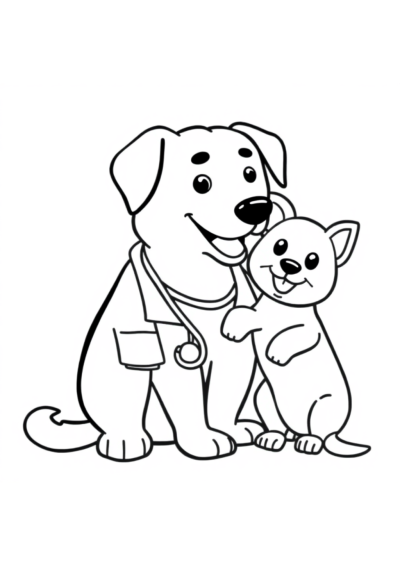 Veterinarian With Pet Coloring Page