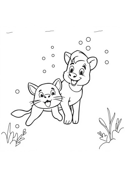 Veterinarian With Pet Underwater Coloring Page