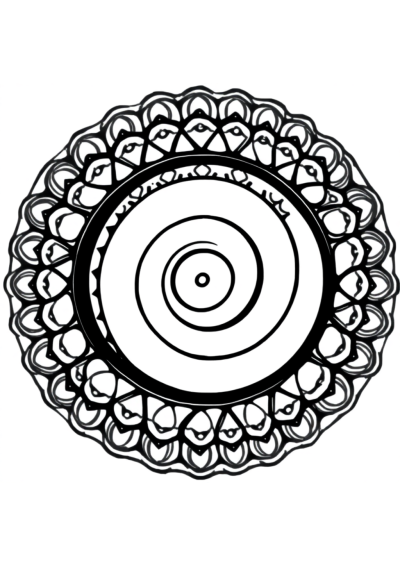 Vintage Abstract Spiral Mandala Coloring Page