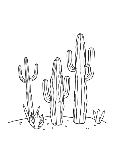 Vintage Cactus Desert Coloring Page