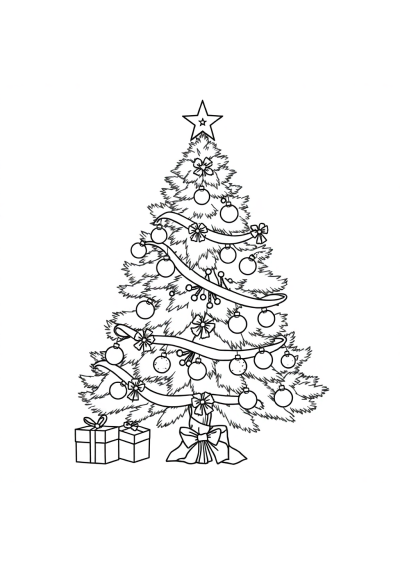 Vintage Christmas Tree Decorated Coloring Page