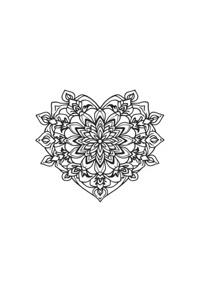 Vintage Heart Shaped Mandala Coloring Page