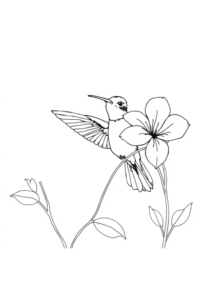 Vintage Hummingbird Near Flower Coloring Page
