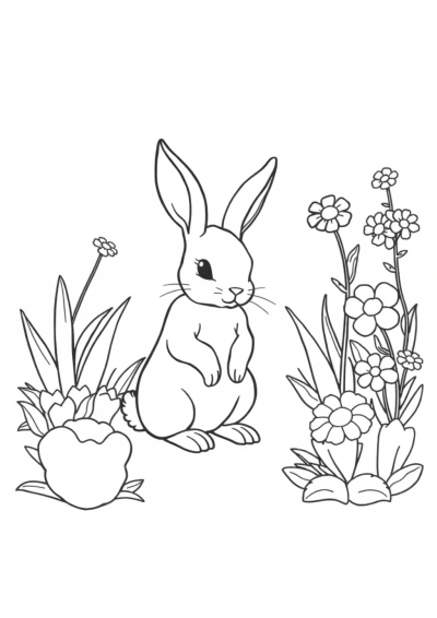 Vintage Rabbit In Garden Coloring Page