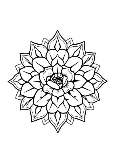 Vintage Rose Mandala Pattern Coloring Page