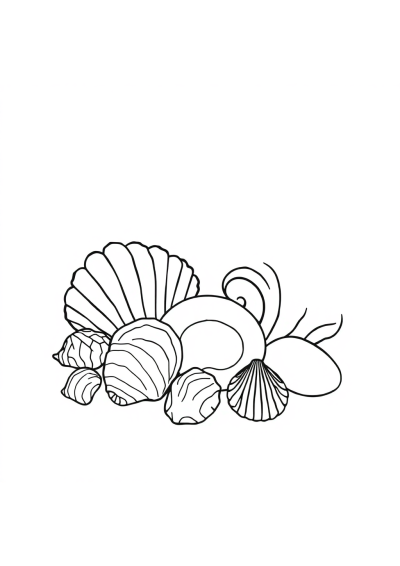 Vintage Seashells On Beach Coloring Page
