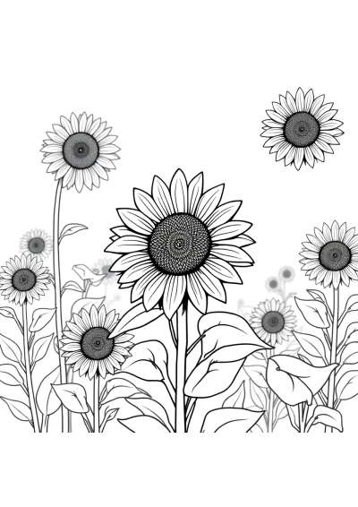 Vintage Sunflower Field Coloring Page