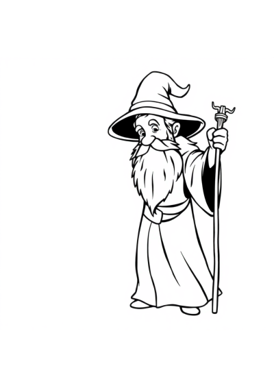 Vintage Wizard With Staff Coloring Page