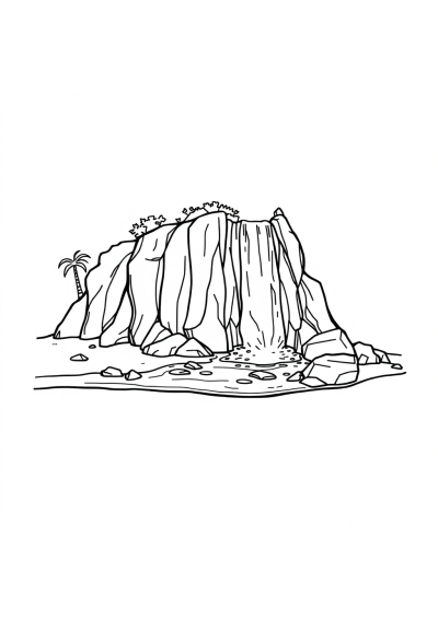 Waterfall Scene On Beach Coloring Page