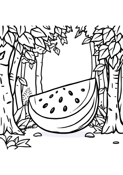 Watermelon Slice In Forest Coloring Page