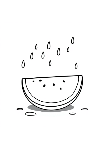Watermelon Slice In Rain Coloring Page