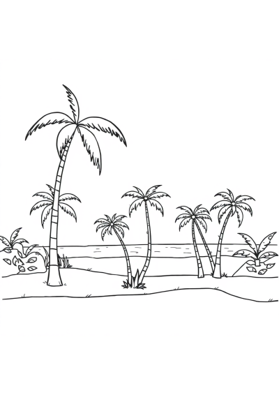 Wild Beach With Palm Trees Coloring Page