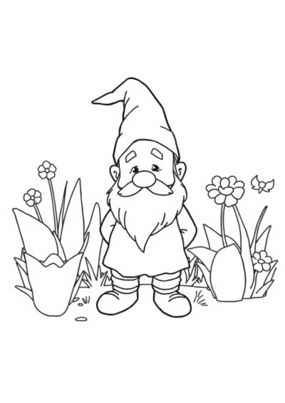 Wild Gnome In Garden Coloring Page