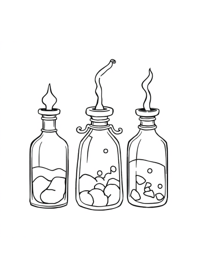 Wild Magical Potion Bottles Coloring Page
