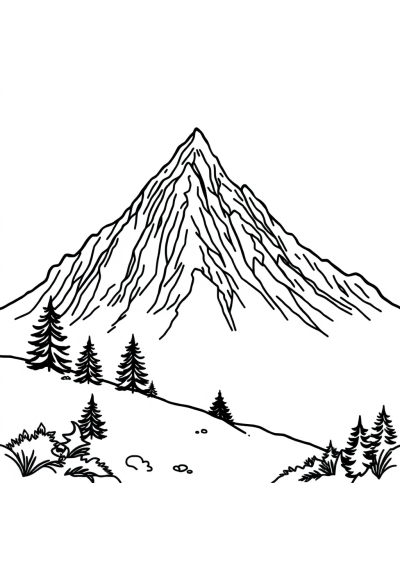 Wild Mountain Landscape Coloring Page