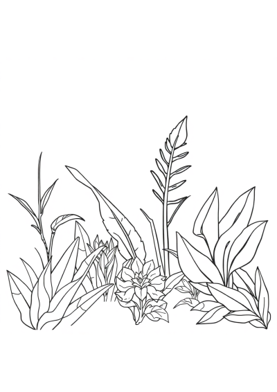 Detailed Wild Rainforest Plants Coloring Page