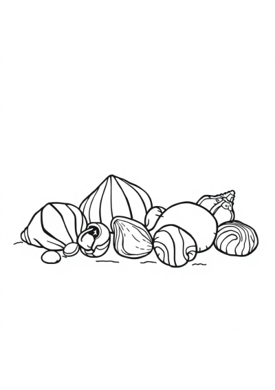 Wild Seashells On Beach Coloring Page